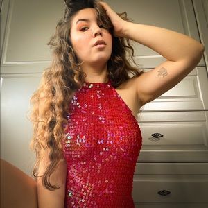 Vintage Red Sequin Crochet Halter Top